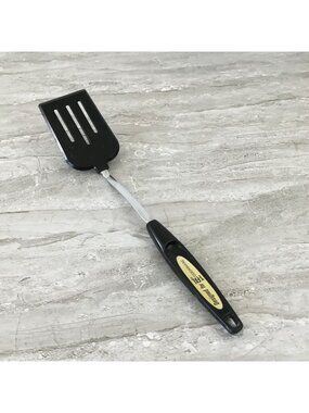 Vintage T-Fal Black Slotted Spatula With Stainless Steel Neck 13.25" Length